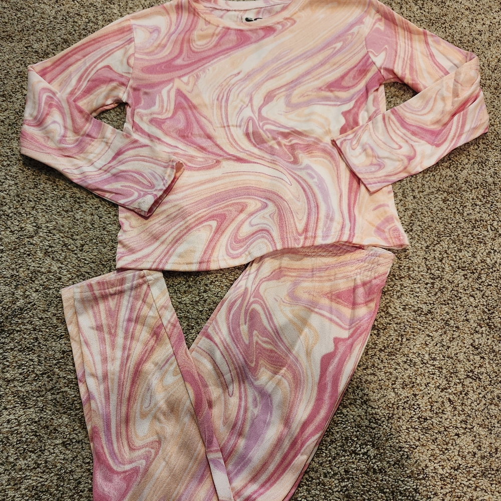 SO Pink and Orange Pajama Set with Swirled Pattern